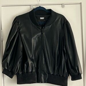 DKNY Cropped Black Bomber Jacket (XL)
